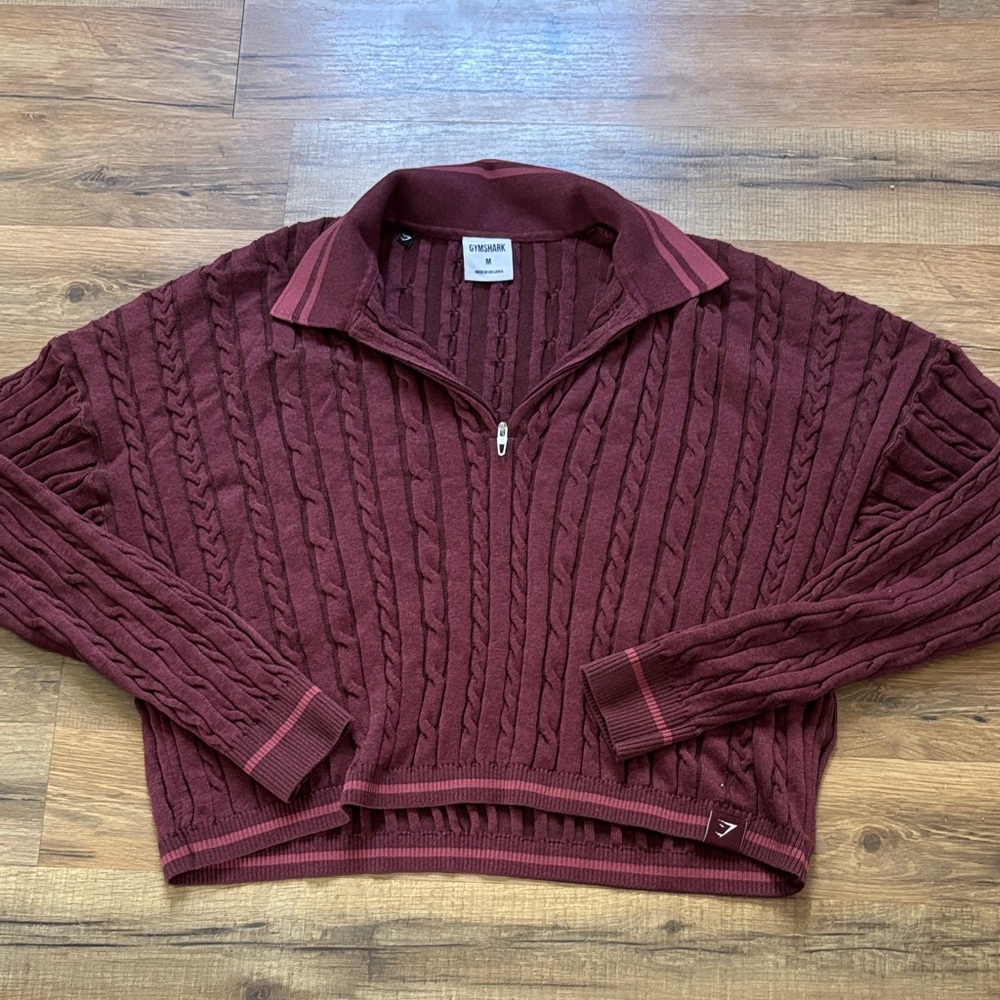 Gymshark Cable-Knit Half-Zip Sweater - Maroon